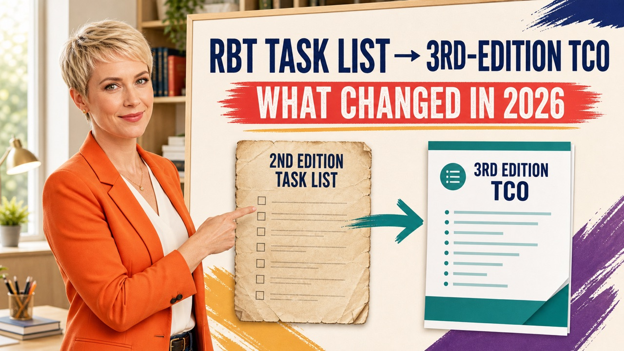 task list bacb cover showing a white adult RBT candidate comparing the 2nd edition task list with the 3rd edition TCO