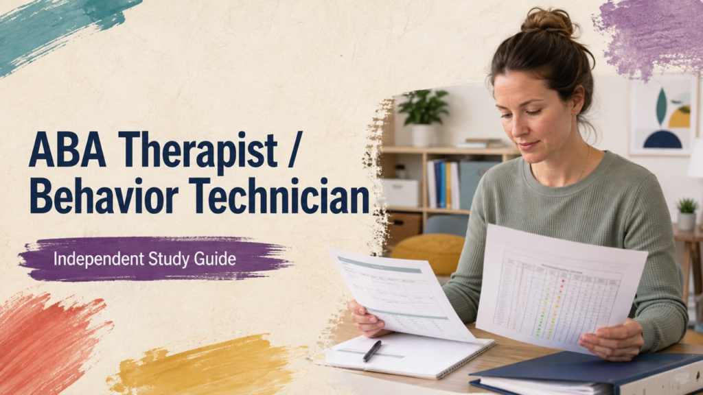 aba therapist / behavior technician study guide with white adult RBT candidate