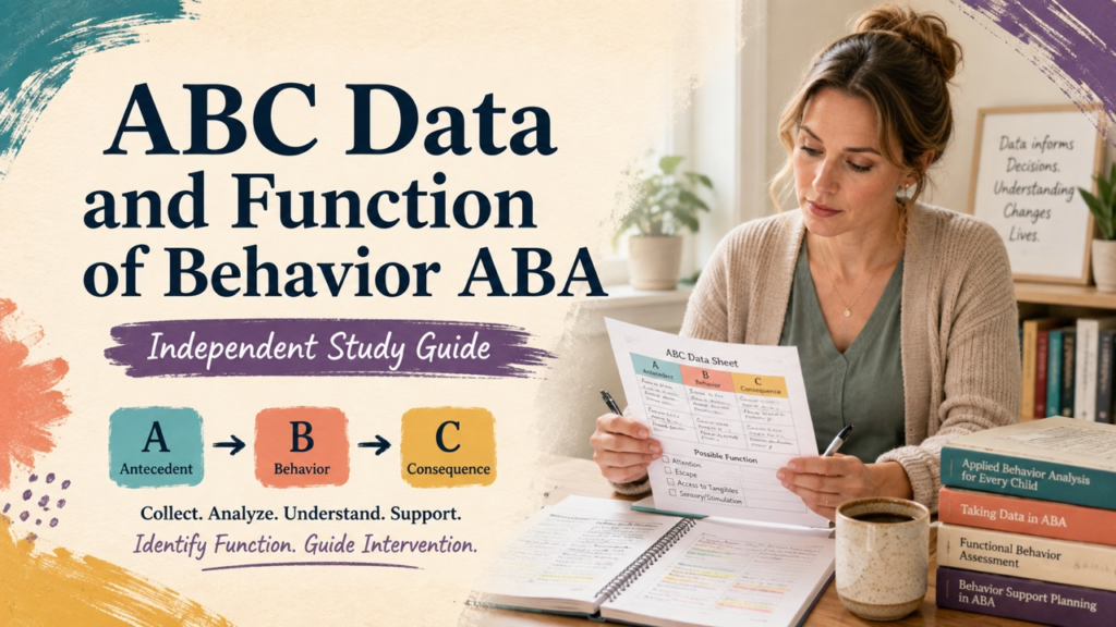 abc data and function of behavior aba study guide with white adult RBT candidate