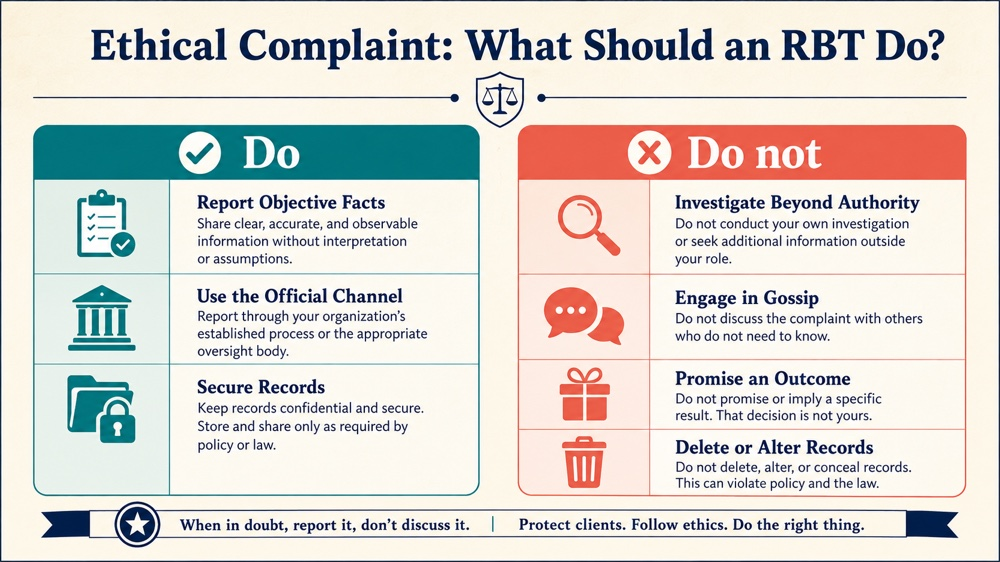 according to the bacb if there is an ethical complaint RBT study checklist infographic