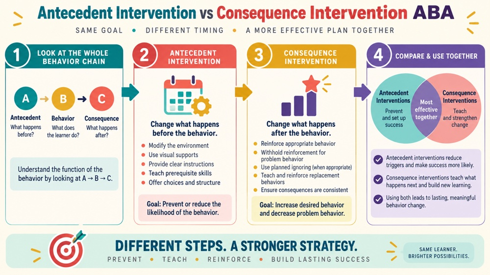 antecedent intervention vs consequence intervention aba concept sequence for RBT study