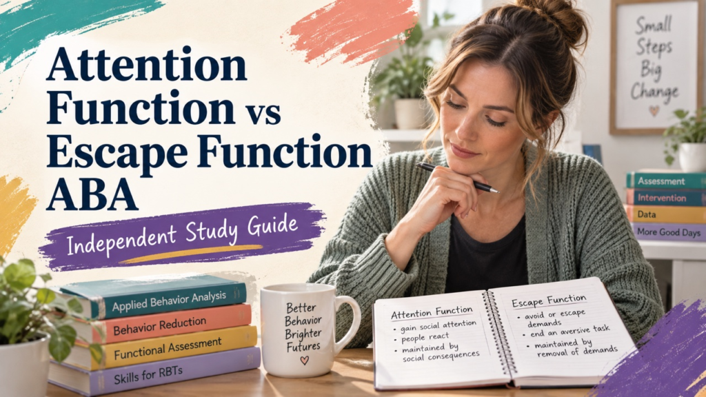 attention function vs escape function aba study guide with white adult RBT candidate