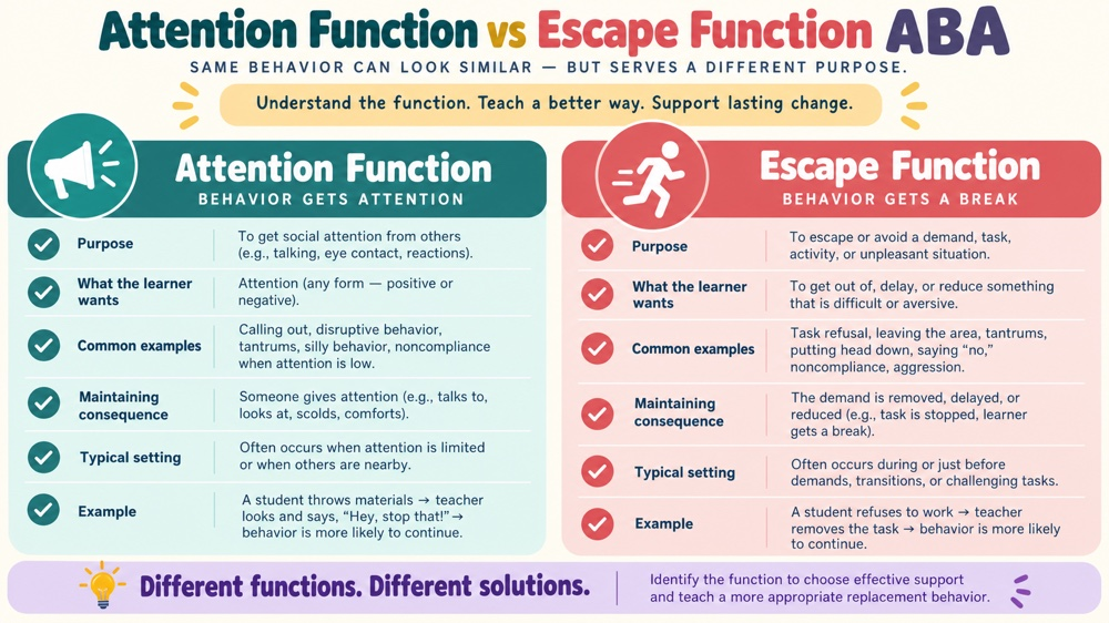 attention function vs escape function aba RBT study checklist