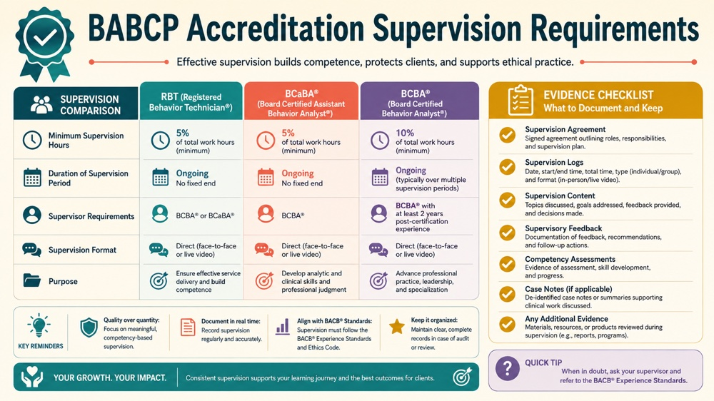 babcp accreditation supervision requirements RBT study checklist
