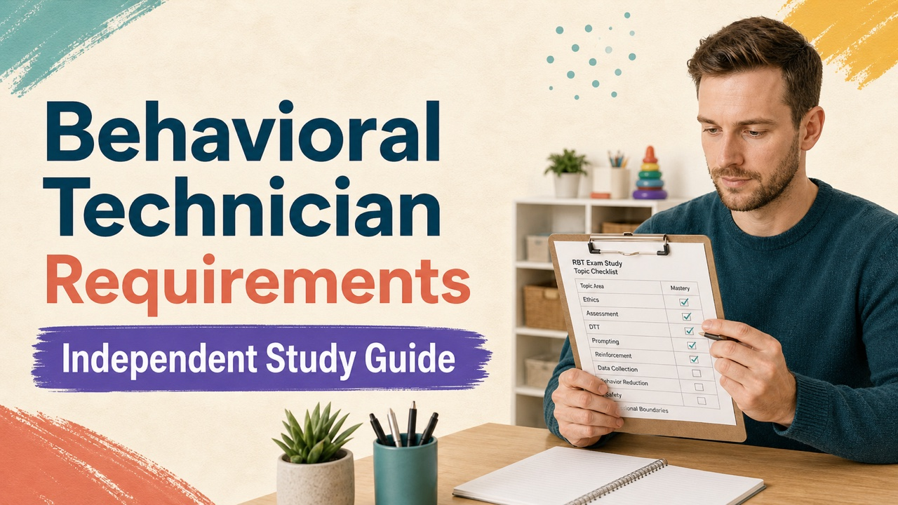 behavioral technician requirements study guide with white adult RBT candidate