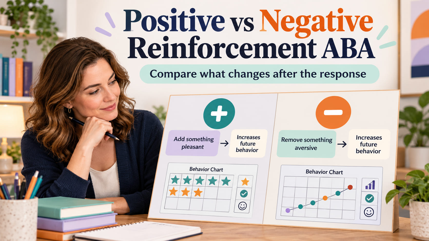 positive vs negative reinforcement aba - Both increase behavior infographic comparing positive means add and negative means r