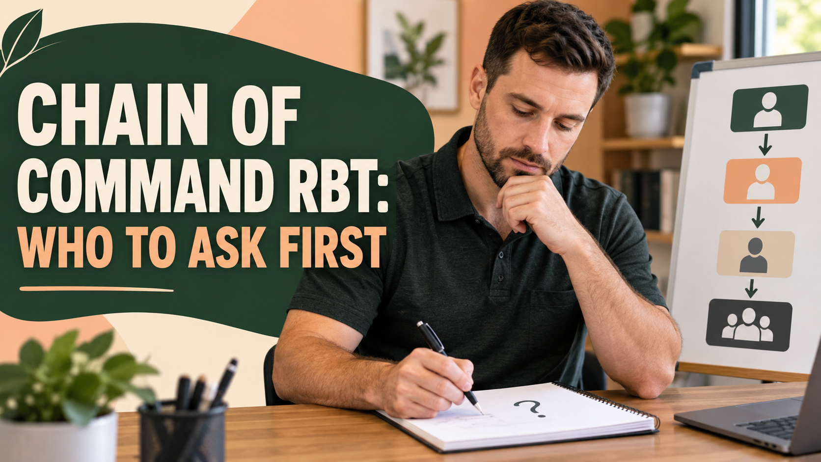 chain of command rbt guide with a white adult man reviewing a team communication chart