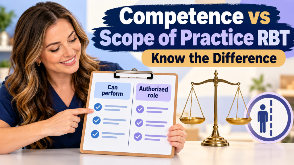 competence vs scope of practice rbt - Competence versus scope of practice RBT cover with a white woman comparing authorizatio