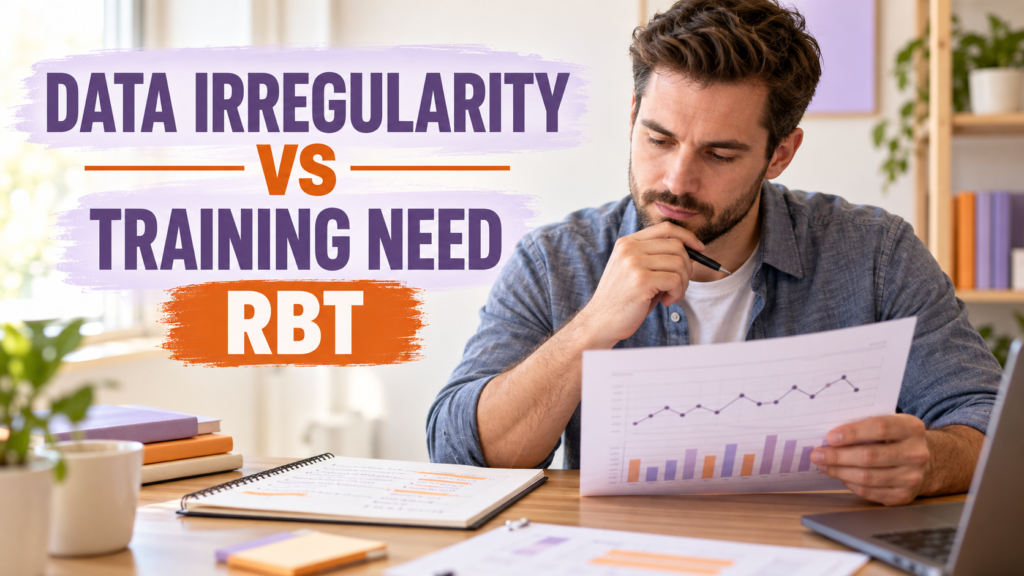 data irregularity vs training need rbt review with a white adult man comparing a data sheet and training notes