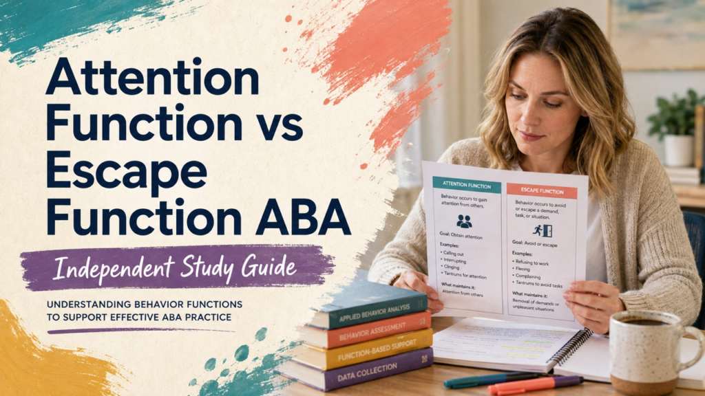 difference between attention function and escape function aba study guide with white adult RBT candidate