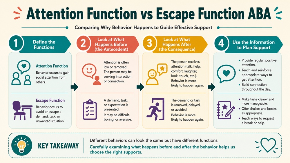 difference between attention function and escape function aba concept sequence for RBT study