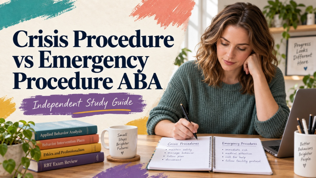 difference between crisis procedure and emergency procedure aba study guide with white adult RBT candidate