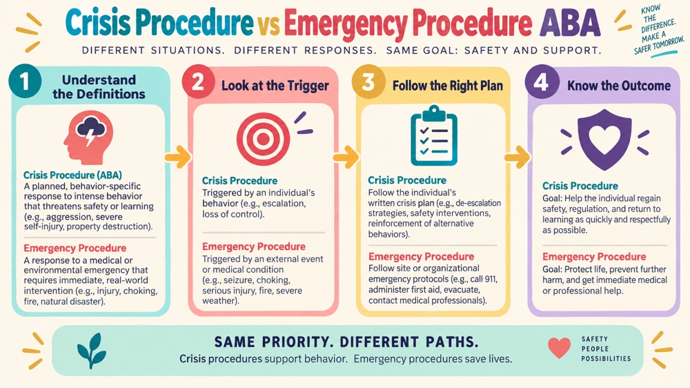 difference between crisis procedure and emergency procedure aba concept sequence for RBT study