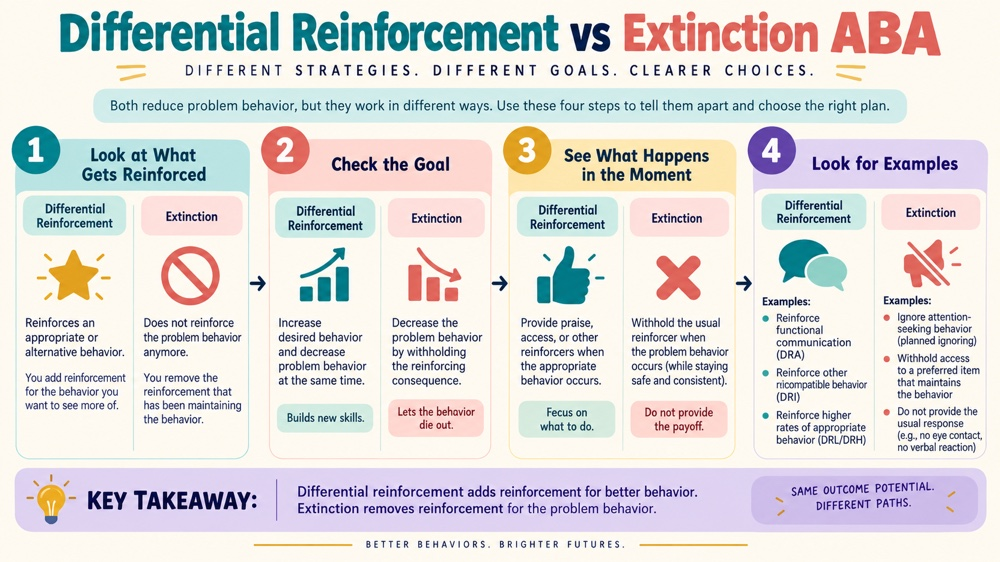 difference between differential reinforcement and extinction aba concept sequence for RBT study