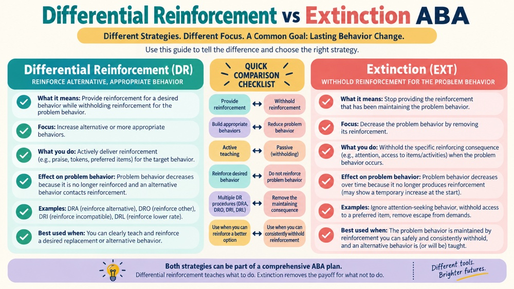 difference between differential reinforcement and extinction aba RBT study checklist