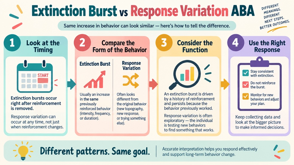 difference between extinction burst and response variation aba concept sequence for RBT study