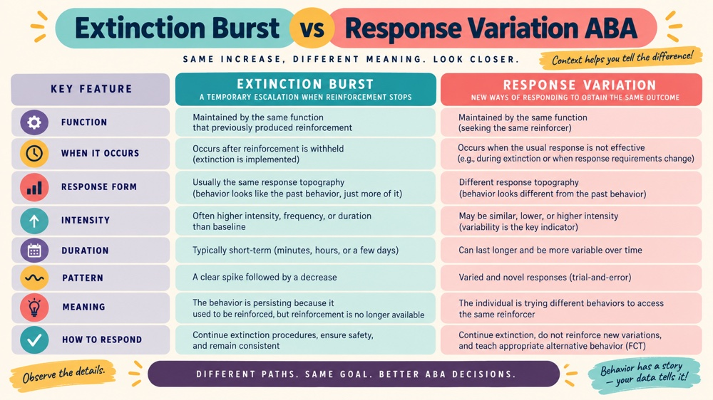 difference between extinction burst and response variation aba RBT study checklist