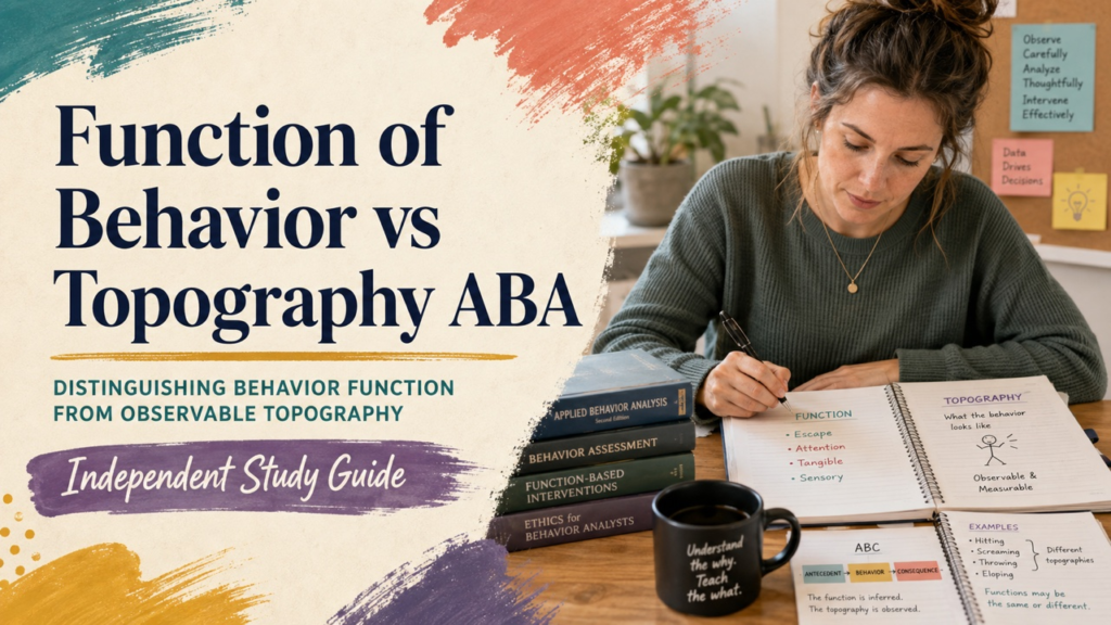 difference between function of behavior and topography aba study guide with white adult RBT candidate