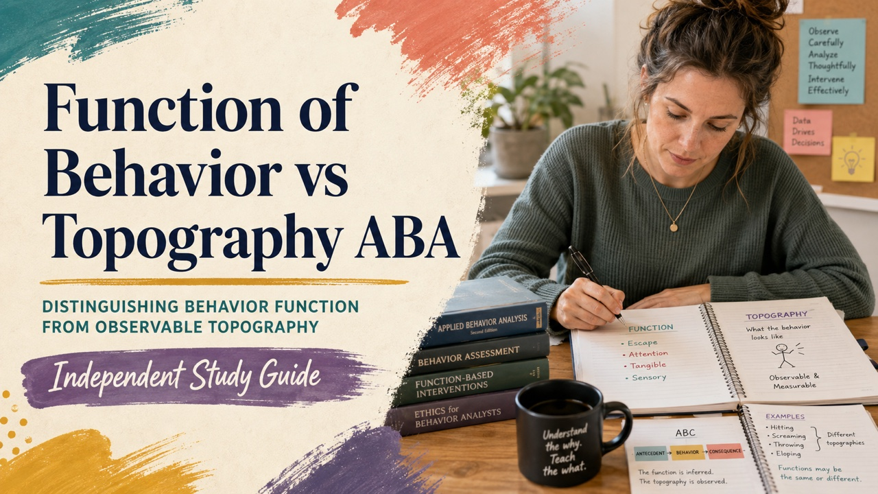 difference between function of behavior and topography aba study guide with white adult RBT candidate