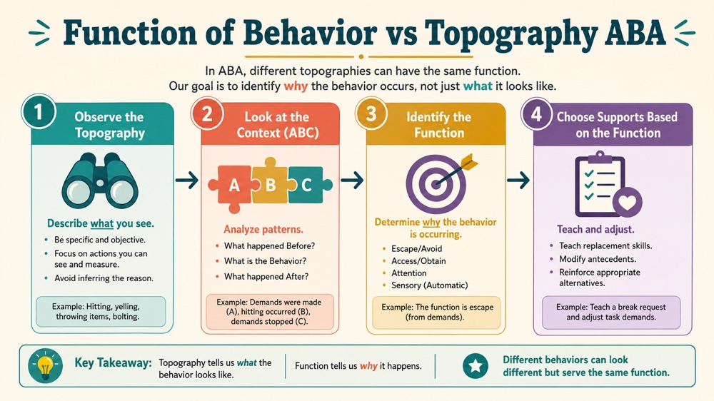 difference between function of behavior and topography aba concept sequence for RBT study
