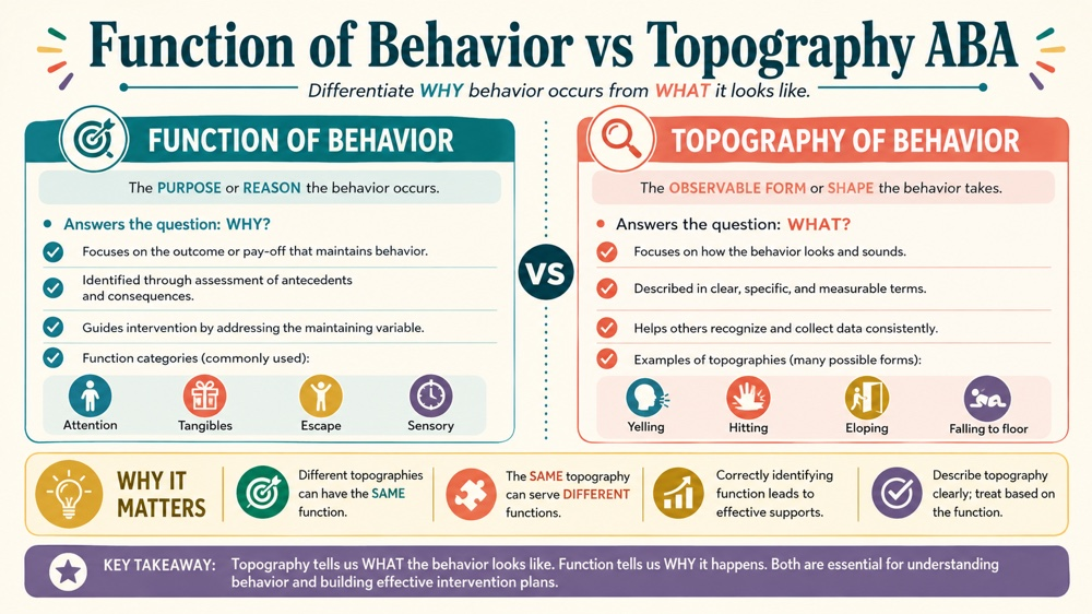 difference between function of behavior and topography aba RBT study checklist