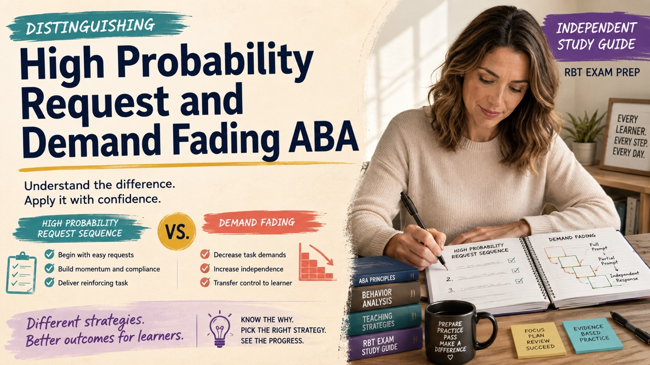difference between high probability request and demand fading aba study guide with white adult RBT candidate