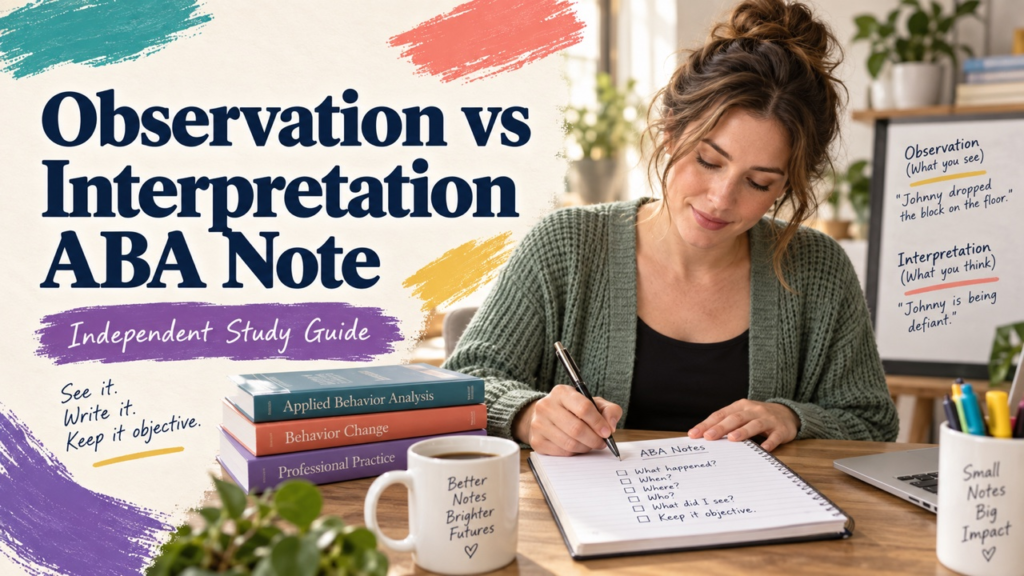 difference between observation and interpretation aba note study guide with white adult RBT candidate