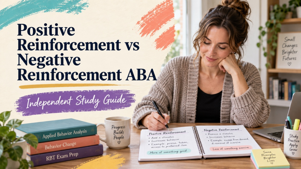 difference between positive reinforcement and negative reinforcement aba study guide with white adult RBT candidate
