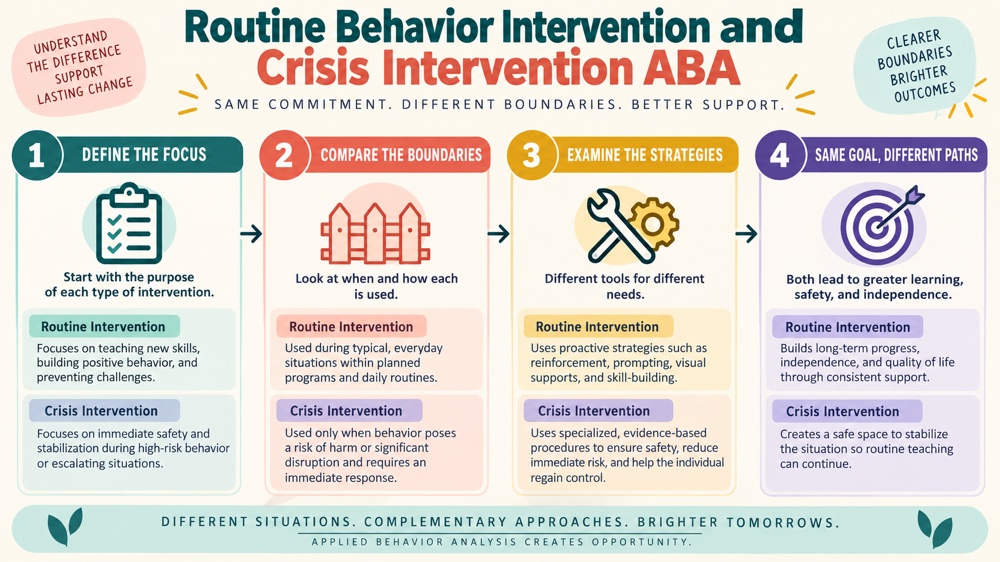 difference between routine behavior intervention and crisis intervention aba concept sequence for RBT study
