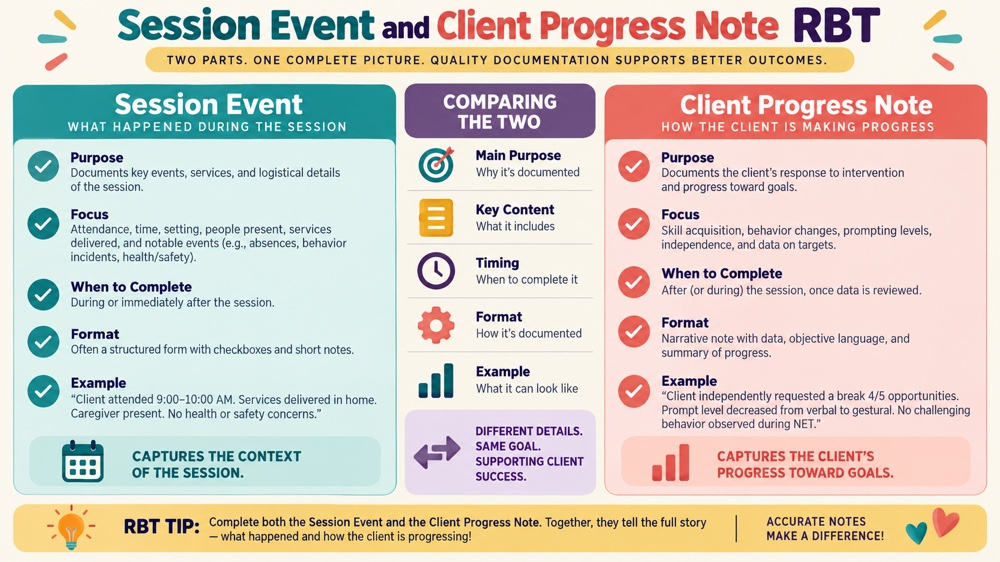 difference between session event and client progress note rbt RBT study checklist