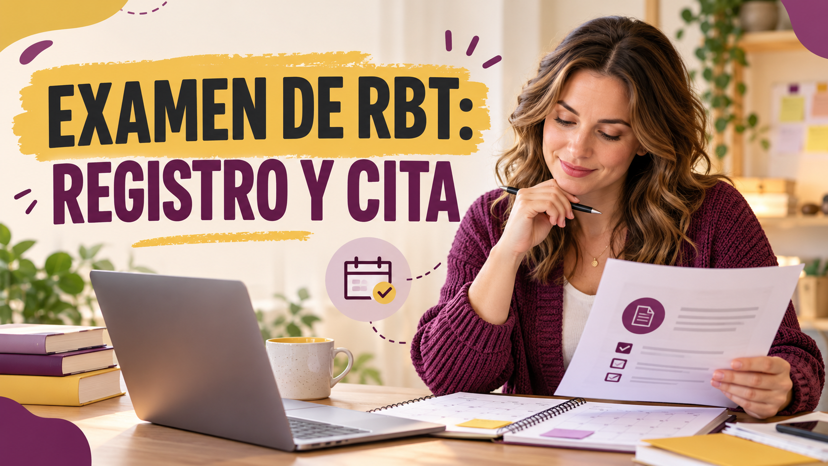 examen de RBT preparación para una cita con una mujer blanca adulta revisando documentos y calendario