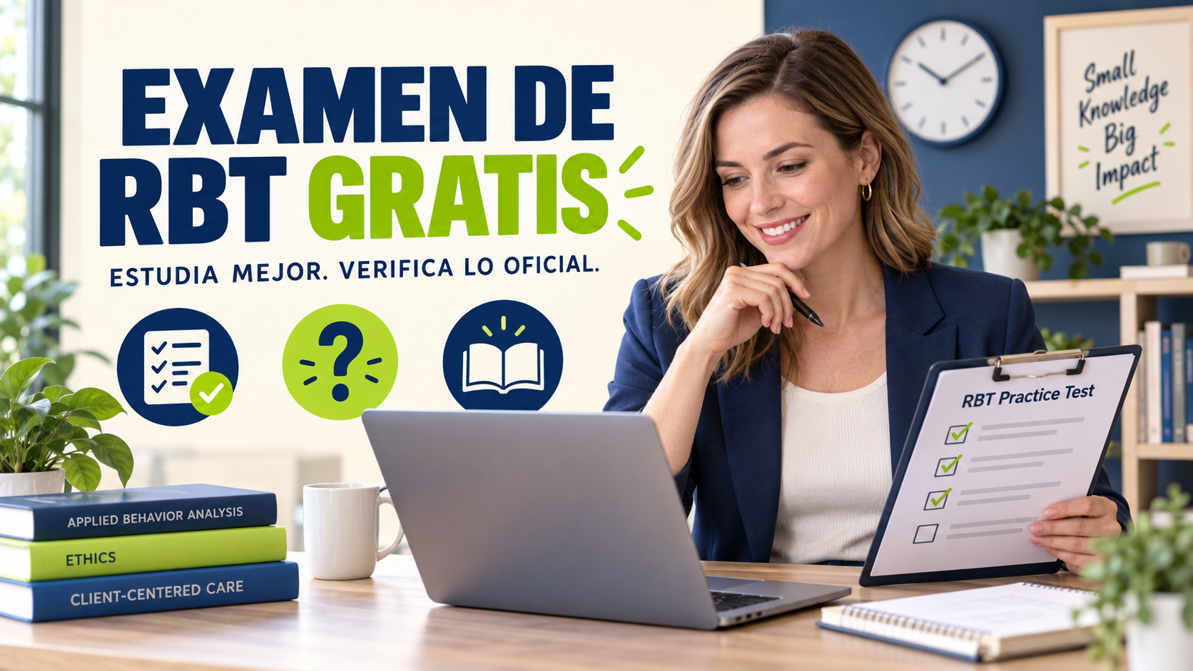 examen de rbt gratis guía de estudio con una mujer blanca adulta revisando un simulacro