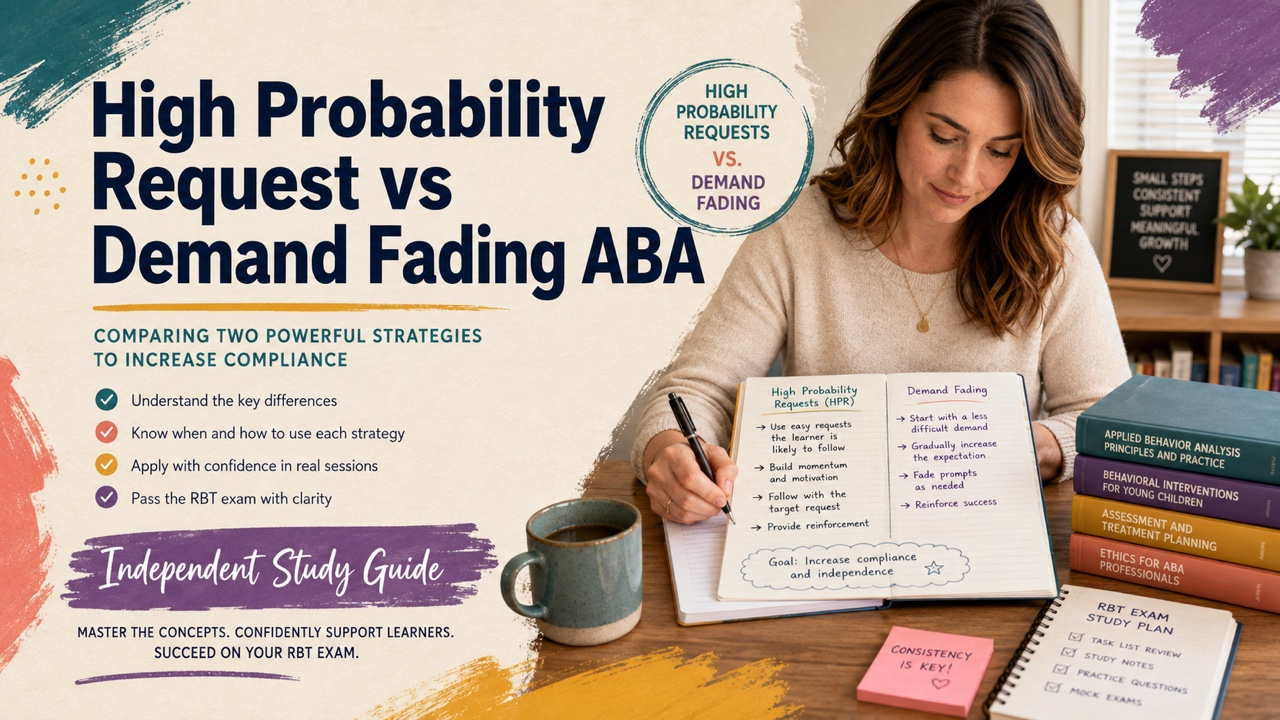 high probability request vs demand fading aba study guide with white adult RBT candidate