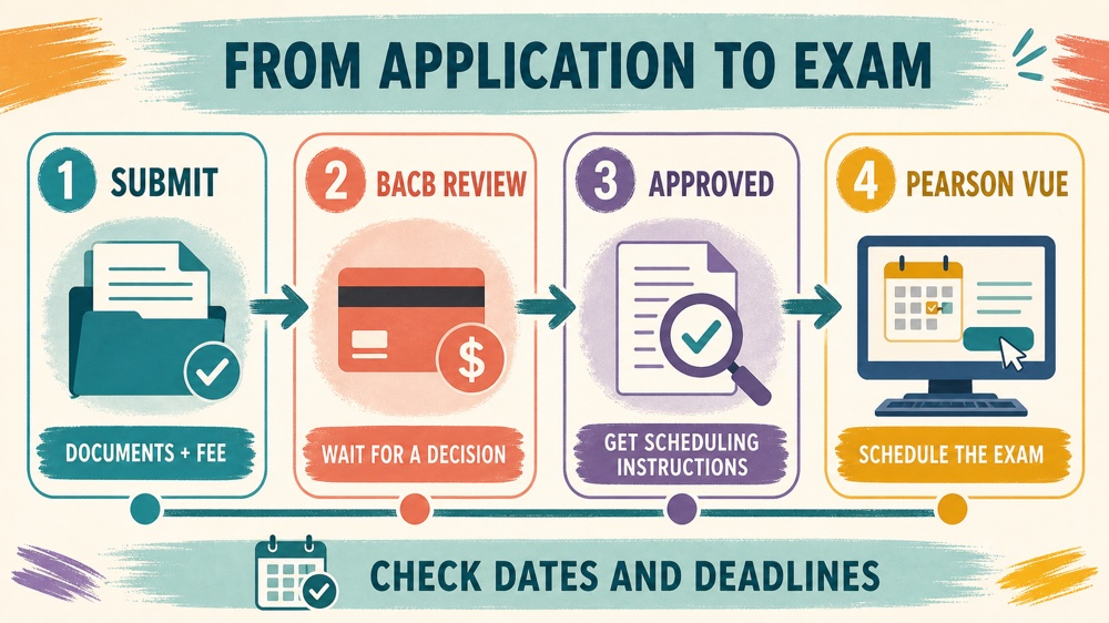 how to apply for rbt exam: application-to-Pearson VUE timeline infographic