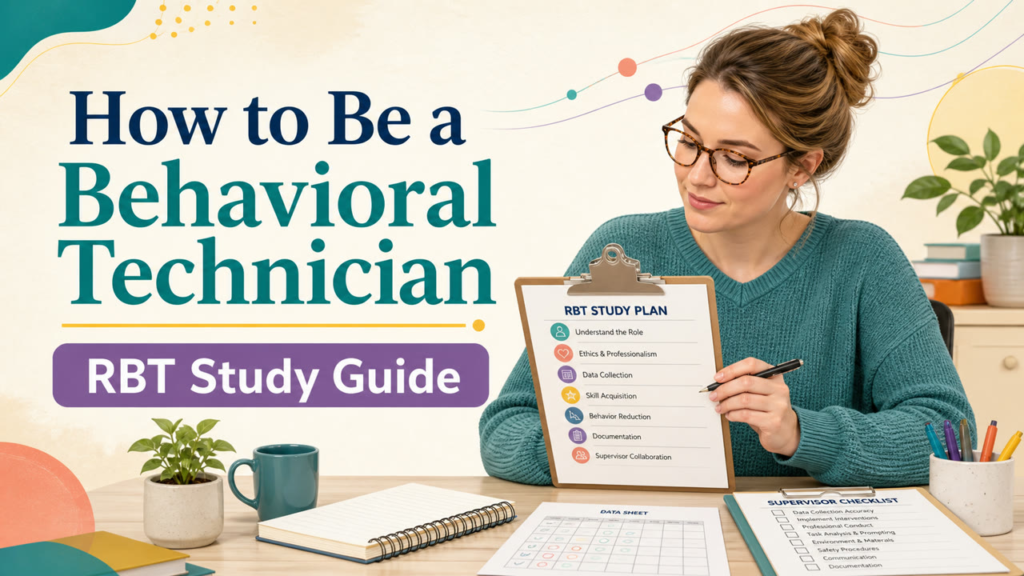 how to be a behavioral technician cover with an adult learner reviewing an RBT study plan
