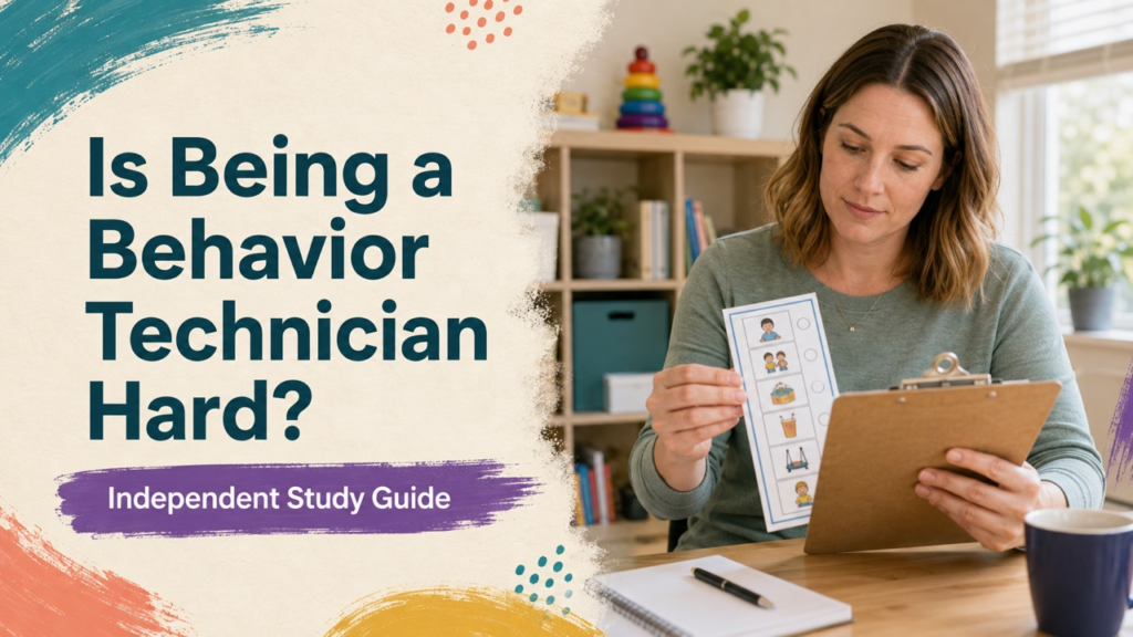 is being a behavior technician hard cover with a white adult technician reviewing a structured workday