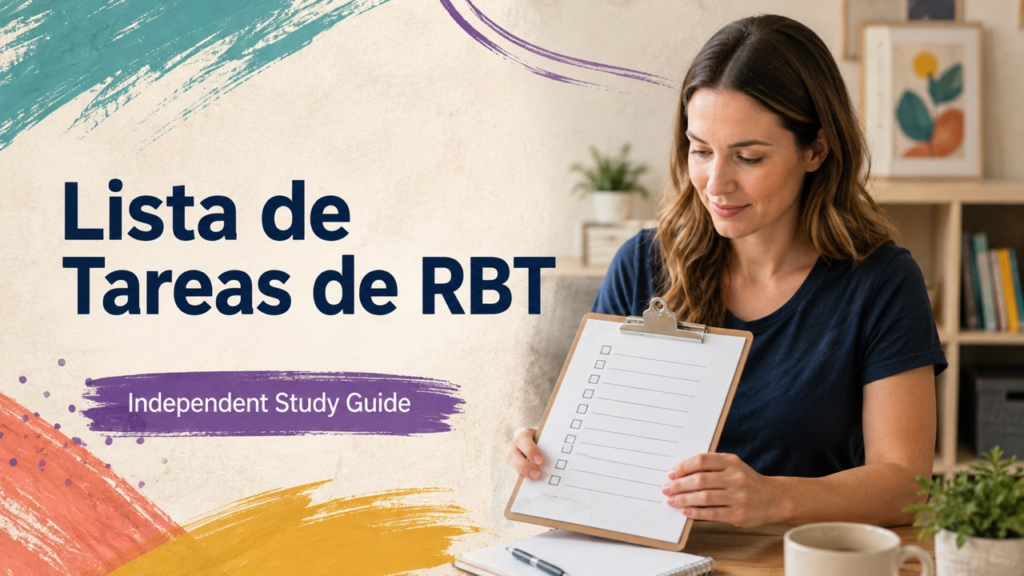 lista de tareas de rbt cover with a white adult technician reviewing a task checklist