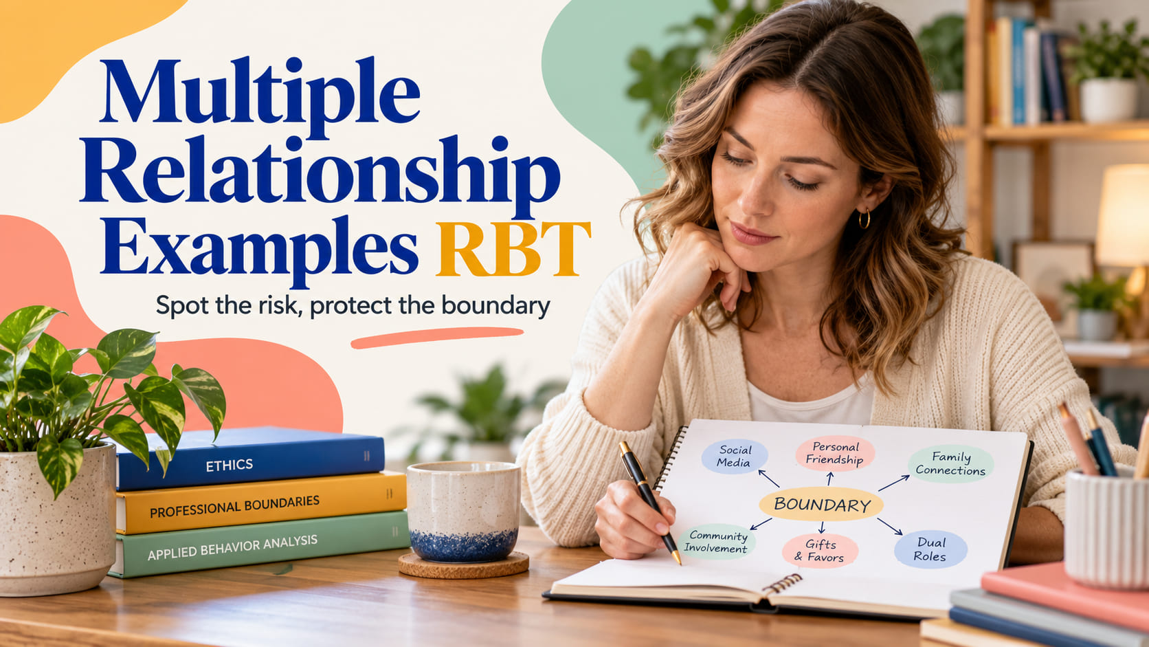 Multiple Relationship Examples RBT cover with a white woman reviewing a de-identified professional boundary map