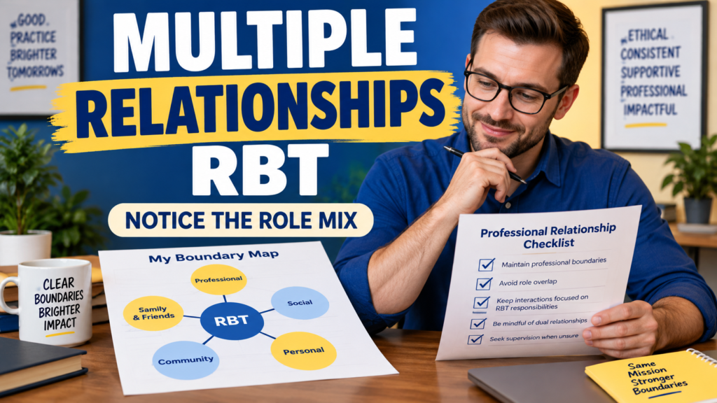 multiple relationships rbt guide with a white adult man reviewing a professional boundary checklist