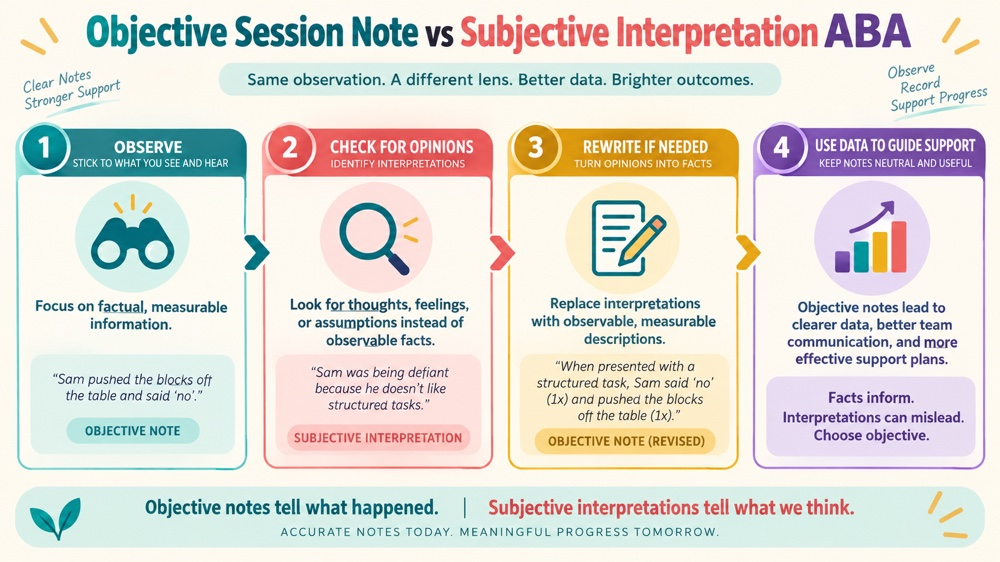 objective session note vs subjective interpretation aba concept sequence for RBT study