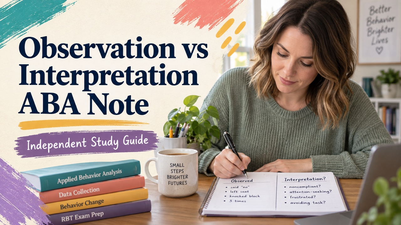 observation vs interpretation aba note study guide with white adult RBT candidate