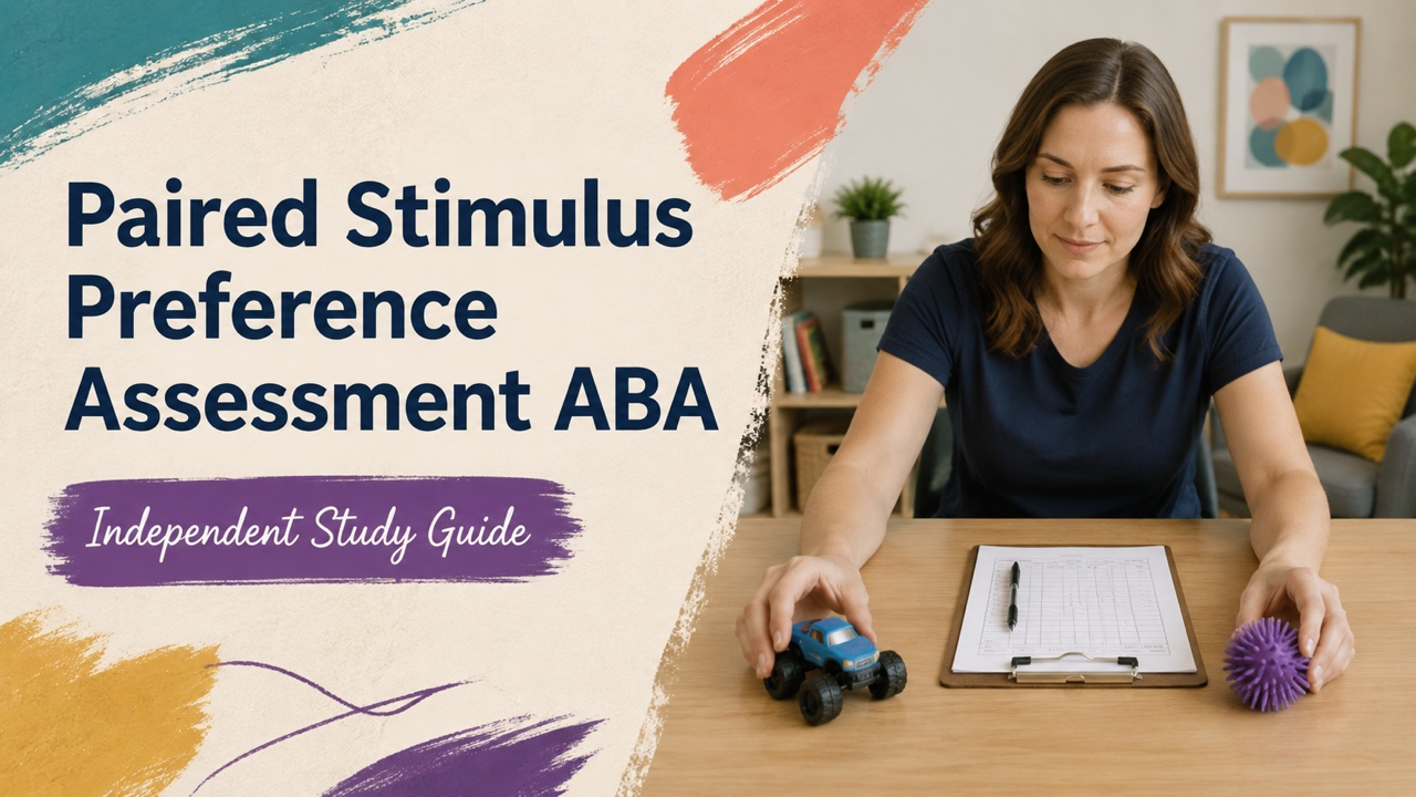 paired stimulus preference assessment aba cover with a white adult technician arranging choice materials