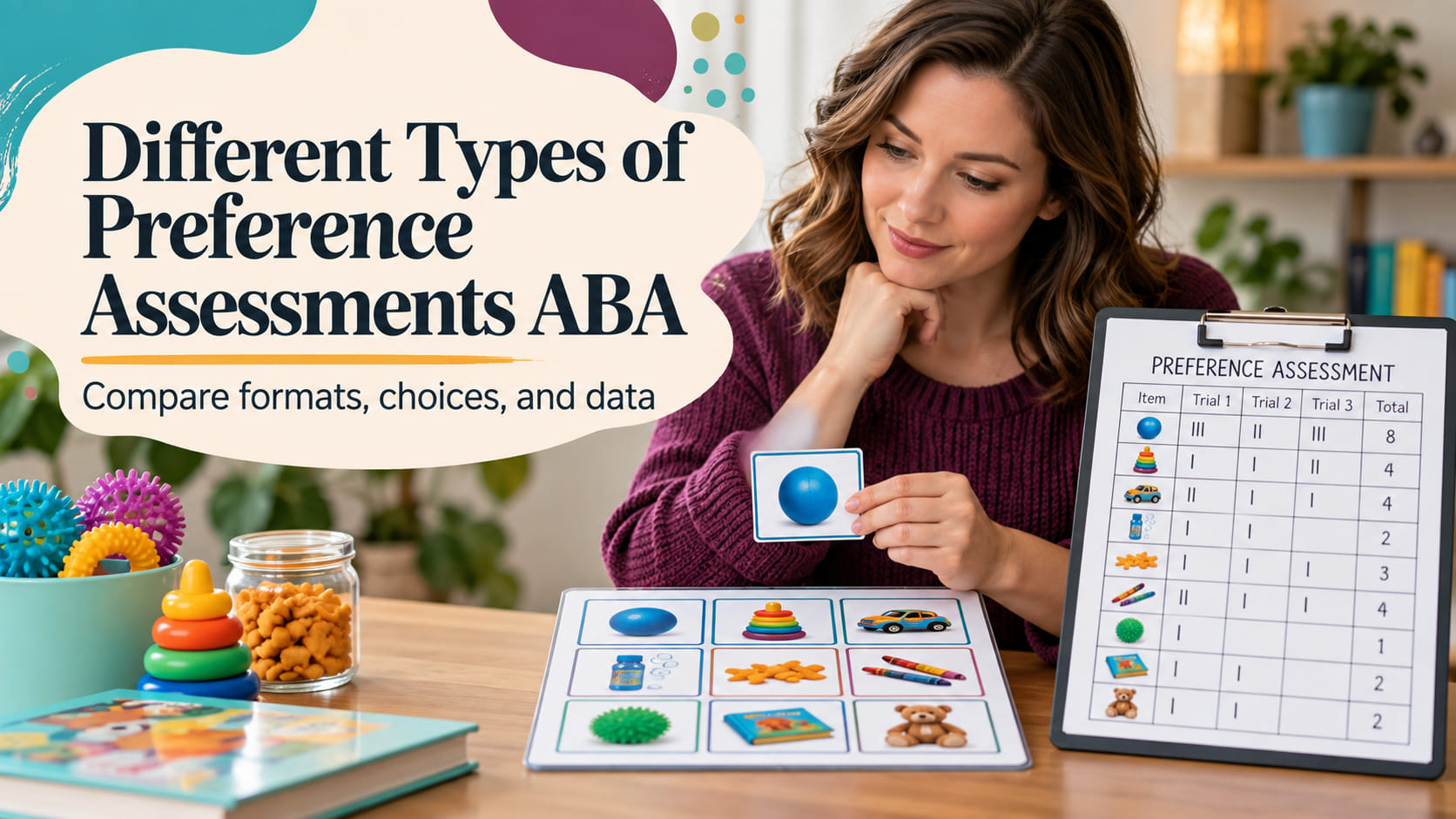 different types of preference assessments aba - Preference assessment formats infographic showing free operant, single stimul