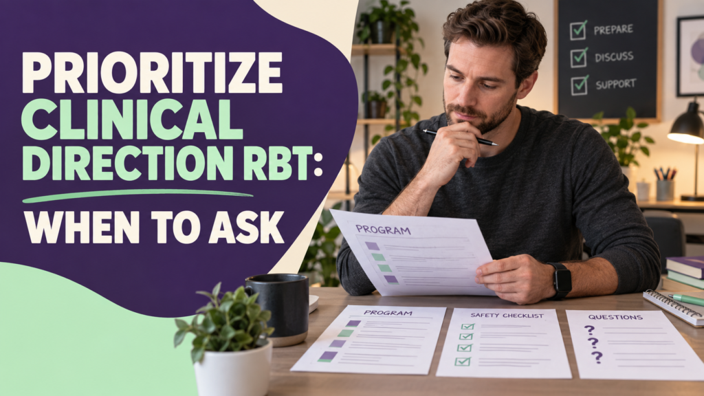 prioritize clinical direction rbt guide with a white adult man reviewing a program and safety checklist
