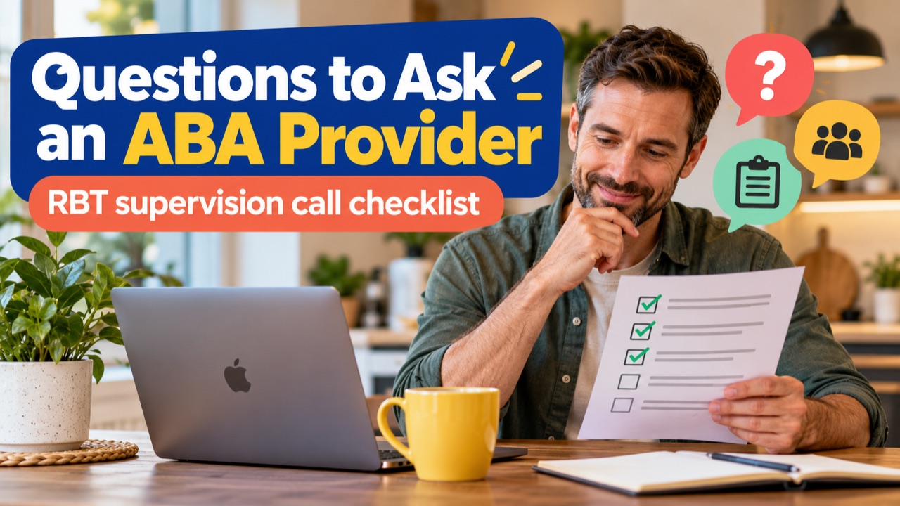 rbt supervision questions - Questions to ask an ABA provider about RBT supervision cover with a white man reviewing a parent