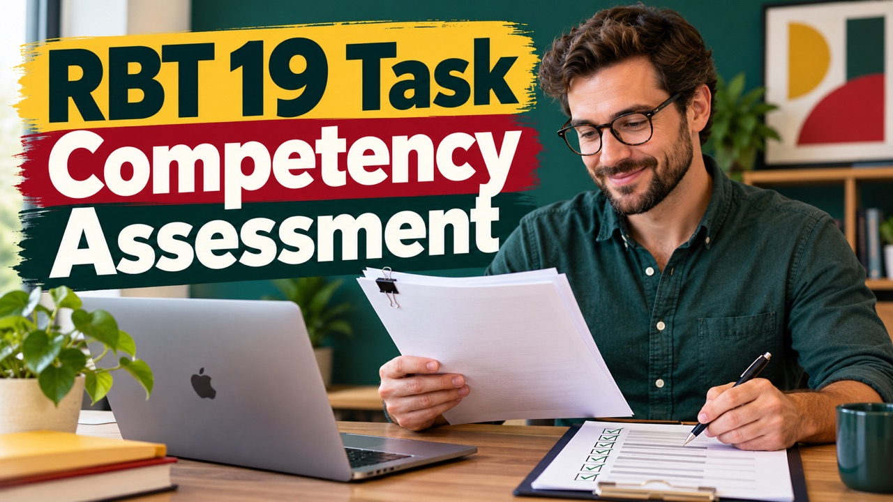 rbt 19 task competency assessment - RBT 19-task assessment cover showing a white adult man reviewing a competency packet besi