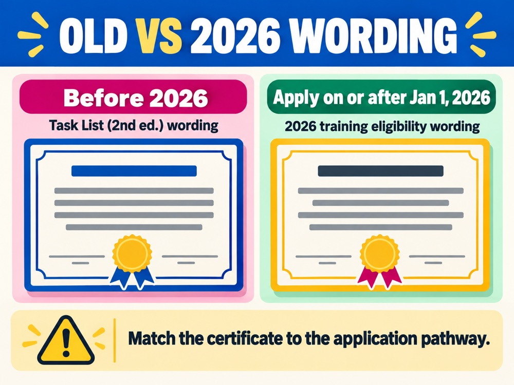 rbt 2026 training certificate - RBT training certificate statement comparison showing older Task List wording versus the 2026