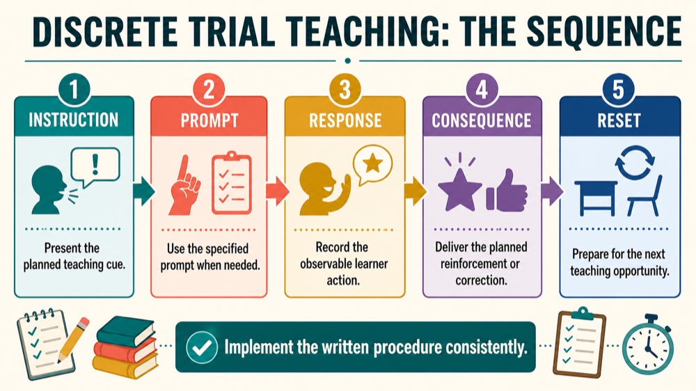 discrete trial training aba example: decision rule infographic