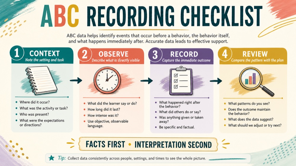 abc data collection aba: study checklist infographic