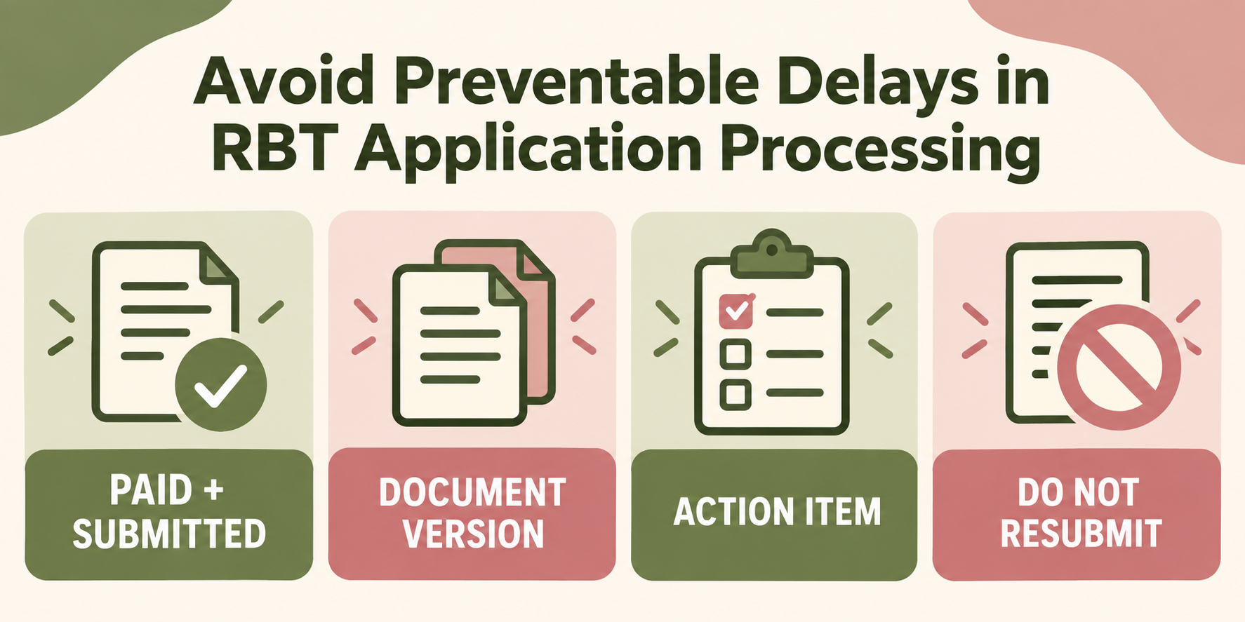 rbt application processing time checklist for paid submission document versions action items and avoiding duplicate resubmiss